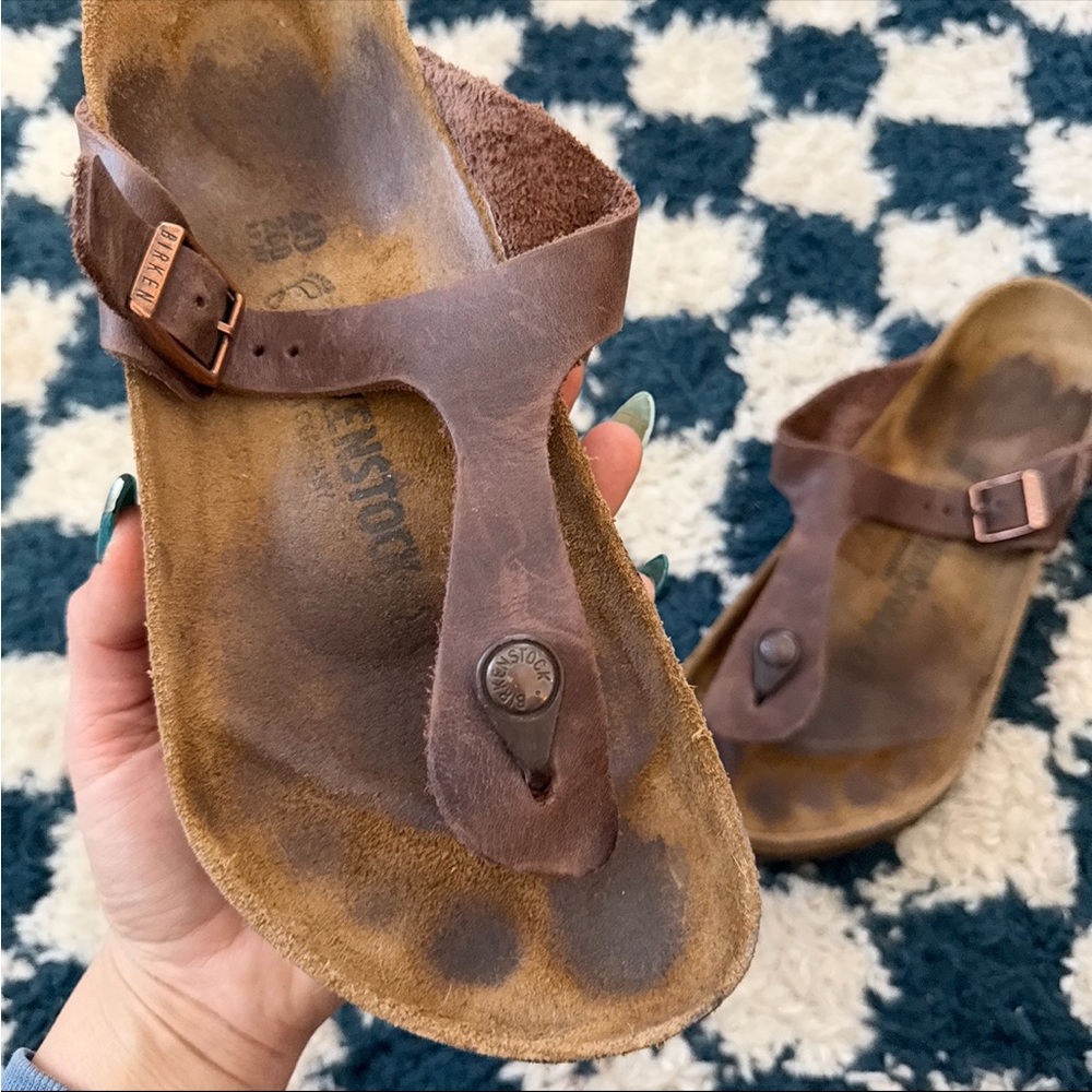 Birkenstock Brown Leather Thong Sandals - Picture 2 of 5